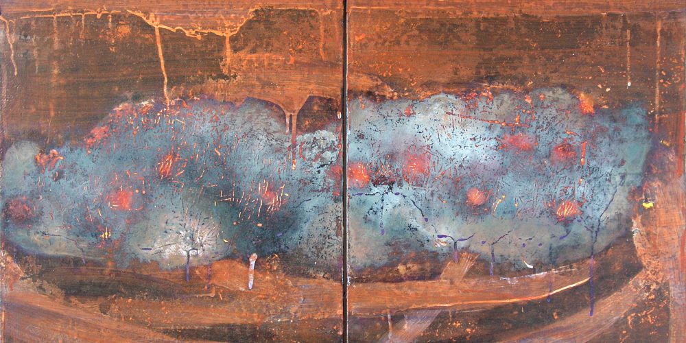 Storm Cradle – 20 × 16 x 2 (diptych), acrylic on canvas, 2000-2009, private collection